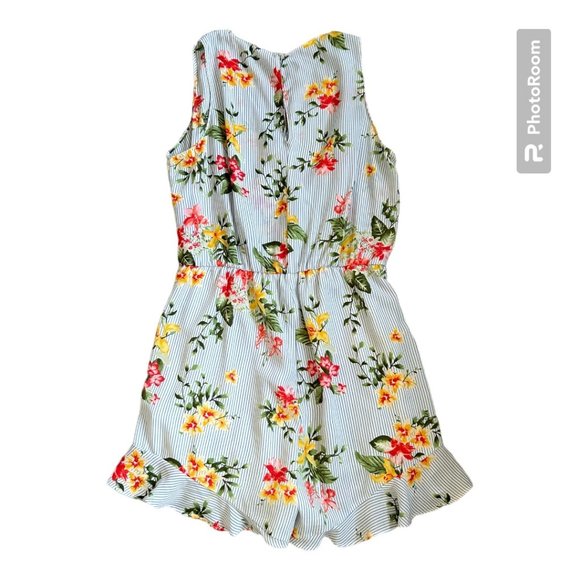 Lush Floral & Stripe Patterned Romper | Size Large - Picture 4 of 5